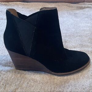 Lucky Brand Black Suede Wedge Booties
